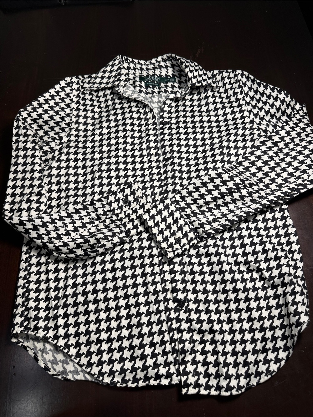 Ralph Lauren Black and White Houndstooth Blouse
